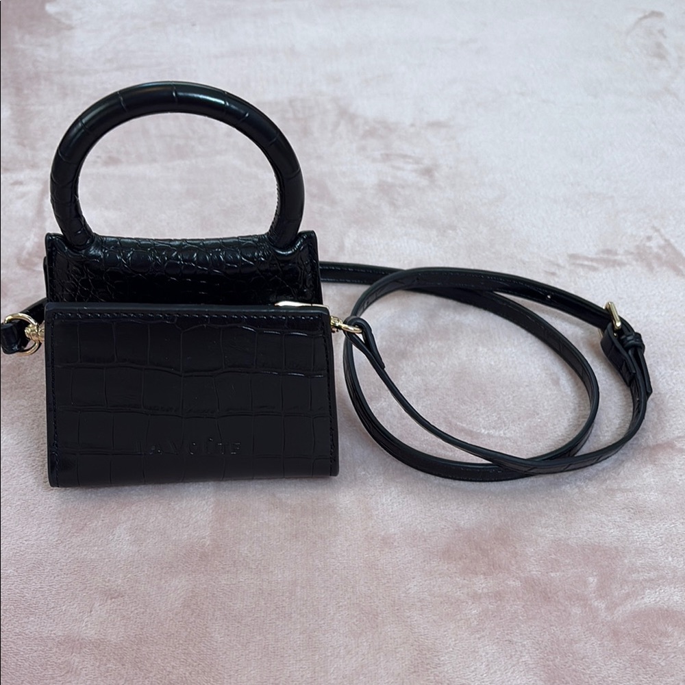 LA VOUTE Black Croc Embossed Mini Handbag